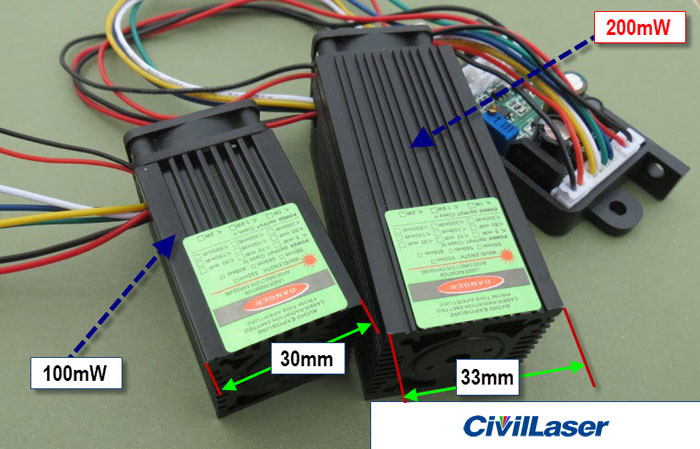 532NM 100MW~200mW وحدة ليزر خضراء لتبريد أشباه الموصلات